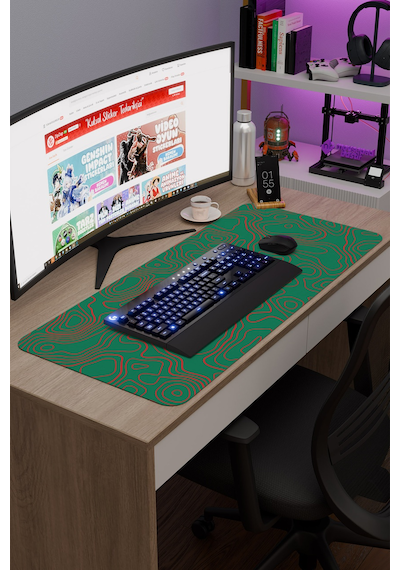 Yeşil Kırmızı 90x40 Xxl Taraftar Gaming Oyuncu Mouse Pad Kaymaz Taban Büyük Fare Altlığı Topography