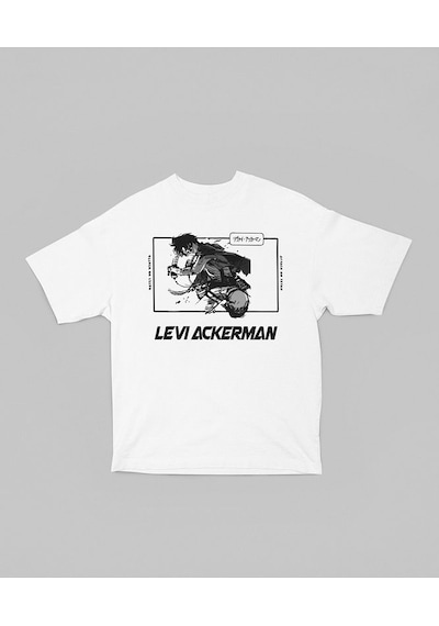Attack On Titan Levi Ackerman Baskılı Unisex Oversize Anime Dizi Beyaz
