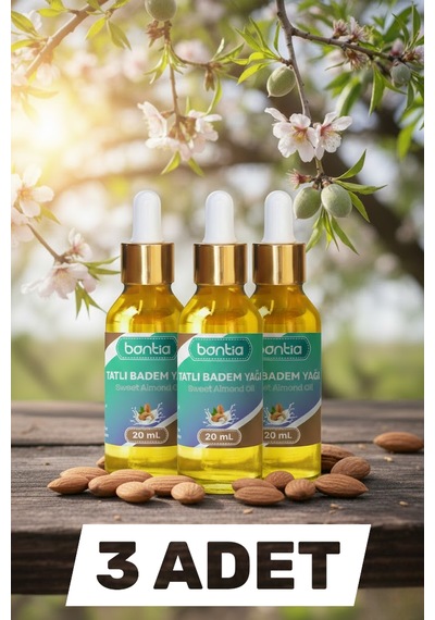 Tatlı Badem Yağı 3x20 Ml %100 Saf Soğuk Sıkım Nemlendirici Saç Ve Cilt Bakımı Vitamin 60 ML