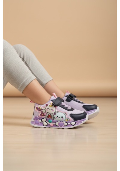 Enoch Unicorn Ve Ayıcık Figürlü Cırt Cırtlı Mor Lacivert Bebek Spor Ayakkabı Siyah - Lila Enoch Unicorn Ve Ayıcık Figürlü Cırt Cırtlı Mor Lacivert Bebek Spor Ayakkabı Siyah - Lila