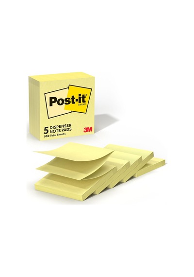 Açılır Notlar 7,6 X 7,6 Cm, 5 Ped, Amerika'nın 1 Numaralı Favori Yapışkan Notlar, Kanarya Sarısı, Temiz Çıkar