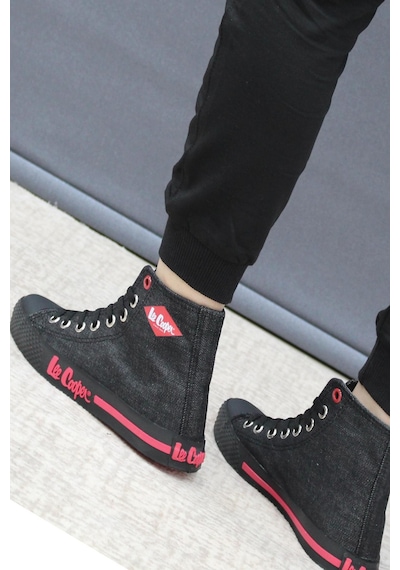 Lee Cooper Lc-30103 Anatomik Unisex Keten Kanvas Spor Ayakkabı Siyah - Kırmızı