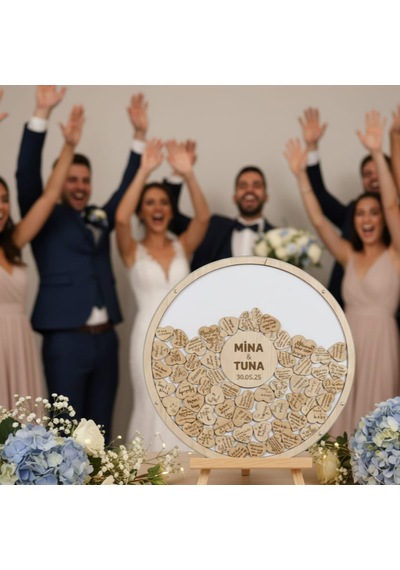 Düğün-nişan Beyaz Pleksi 50 Cm Yuvarlak Misafir-hatıra Anı Kutusu + Şövale Ve Kalem Hediyeli