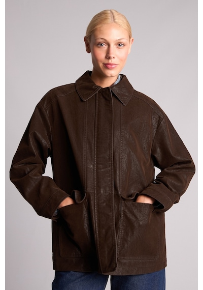 Defacto Regular Fit Polo Yaka Fermuarlı Cepli Suni Deri Mont H3754ax26aubn604 Kahve-bn604