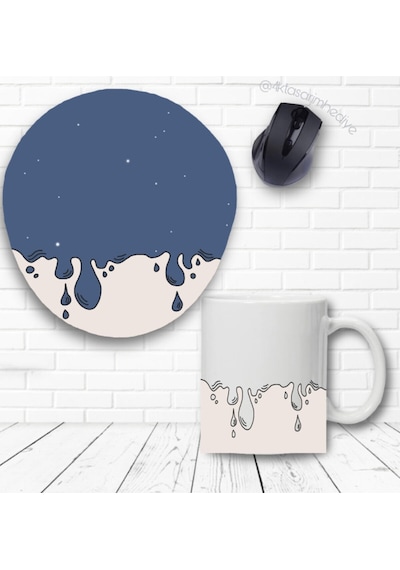 Mavi Tasarımlı Kupa Bardak Ve Bilek Destekli Mouse Pad Seti Mousepad