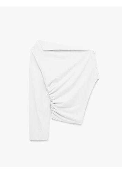 Koton Pamuklu Uzun Kollu Drape Detaylı Poplin Açık Omuz Asimetrik Bluz Kırık Beyaz 6sak60402uw Ekru Koton Pamuklu Uzun Kollu Drape Detaylı Poplin Açık Omuz Asimetrik Bluz Kırık Beyaz 6sak60402uw Ekru