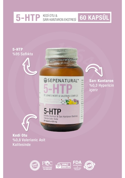 Sepe Natural  5-HTP Valerian Kedi Otu St. John's Worth Sarı Kantaron Ekstresi Kompleks 420 Mg 60 Kapsül