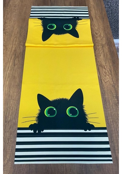 Siyah Kedi Desenli Runner 40x140 Cm Renkli