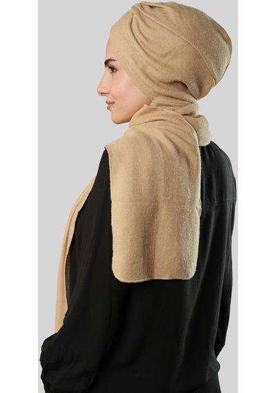 Hürrem Bone Bej Kışlık Kendinden Atkılı Peluş Tesettür Bone Jakar Düz 2329 12 Bej