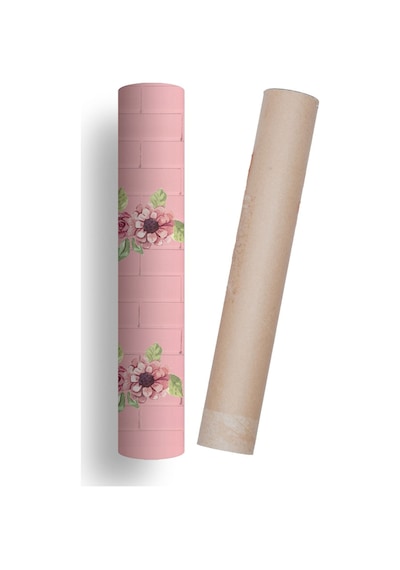 Mutfak Tezgah Arası Kendinden Yapışkanlı Folyo Çiçekli Tuğla Taş Desen Pembe 60cmx100cm