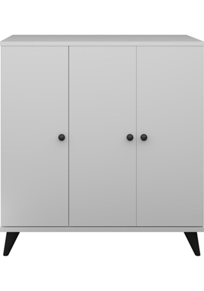 Simple Çok Amaçlı Dolap 4 Raflı 3 Kapaklı 90x44x96 Beyaz Beyaz