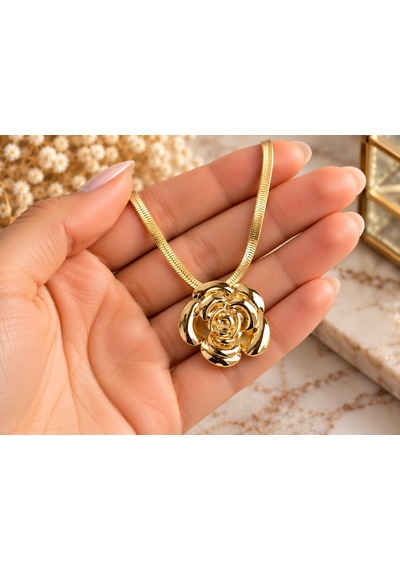Terragolds Çelik Gül Figürlü İtalyan Zincir Model Gold Renk Kadın Kolye - Bko10513 Altın