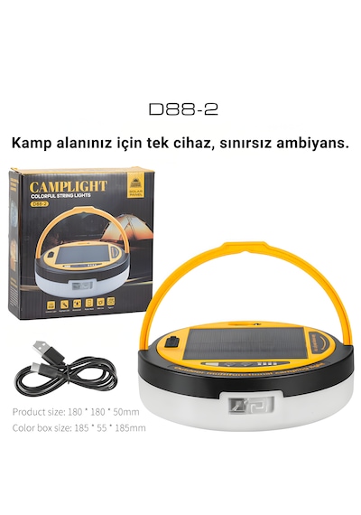 İdragon D88-2 Güneş Enerjili Kamp Lambası Rgb Işıklı, 4500mah Powerbank, 10m Işık Dizisi, Type-c Sarı