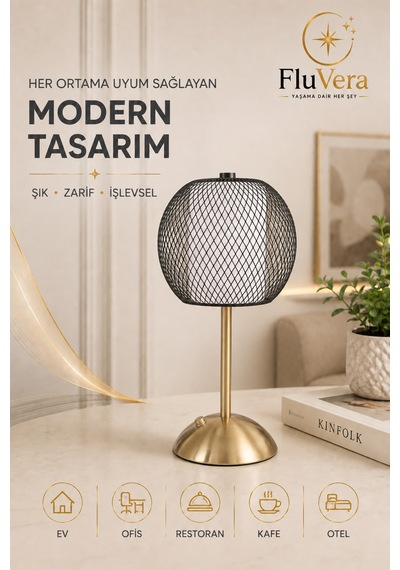 Şarjlı Siyah Telli Led Masa Lambası Kablosuz Dokunmatik Usb-c Taşınabilir Dekoratif Gece Lambası Siyah