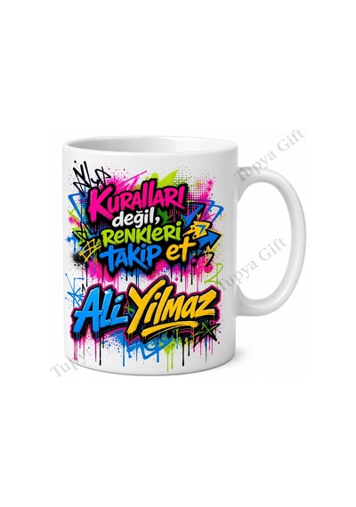 Graffiti Temalı Kişiye Özel Baskılı Kupa Bardak Hediye Mug Sokak Sanatı Beyaz / Çok Renkli