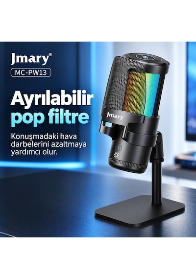 Jmary Mc-pw13 Ayrılabilen Pop Filtre Gürültü Önleyici 360 Dönebilen Tak Çalıştır Usb Mikrofon Siyah