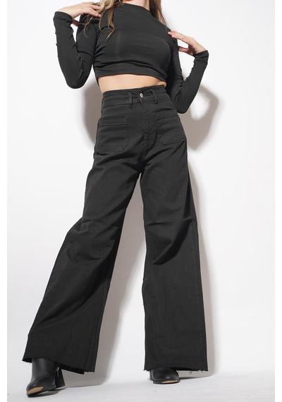 Ckm Moda Vare Arka Cepli Kesik Paça Pantolon Siyah