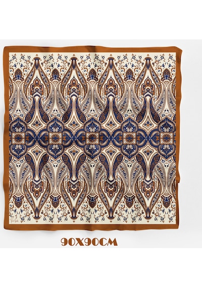 Etnik İllüzyon Desen 90x90cm Eşarp/fular Krem
