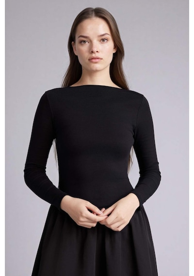 Defacto Kayık Yaka Poplin Uzun Kollu Midi Elbise H0554ax26spbk81 Siyah-bk81