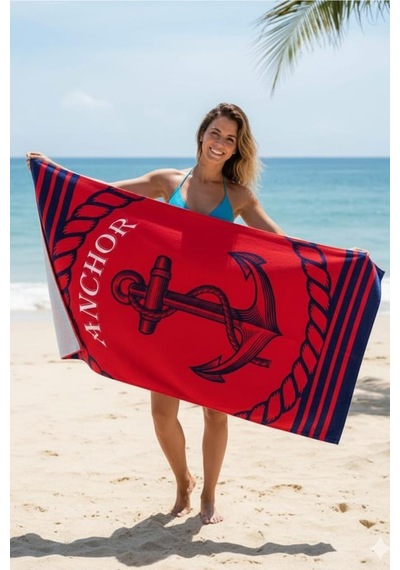 Anchor %100 Pamuk 75x150 Cm Plaj Havlusu Bordo