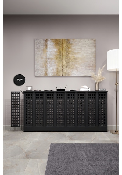 Petek Kaplama Modern Radyatör Kapatma Ünitesi Ön Panel Mdf Tasarım İç Ölçü 156 Cm Dış Ölçü 160 Cm Petek 156 Siyah D8