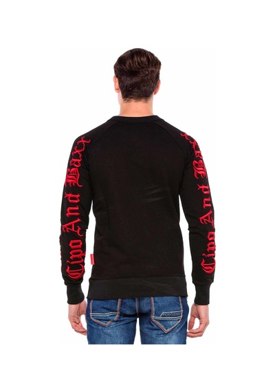 Cipo & Baxx CL370 Nakışlı Bisiklet Yaka Kalın Erkek Sweatshirt Siyah