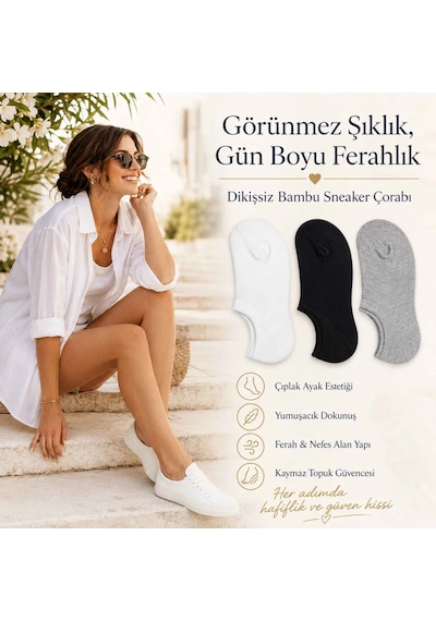 Çorap Giyim Erkek Bambu 6 Lı Dikişsiz Babet Çorap Siyah Beyaz Gri Görünmez Sneaker Çorap Nefes Alan Yumuşak