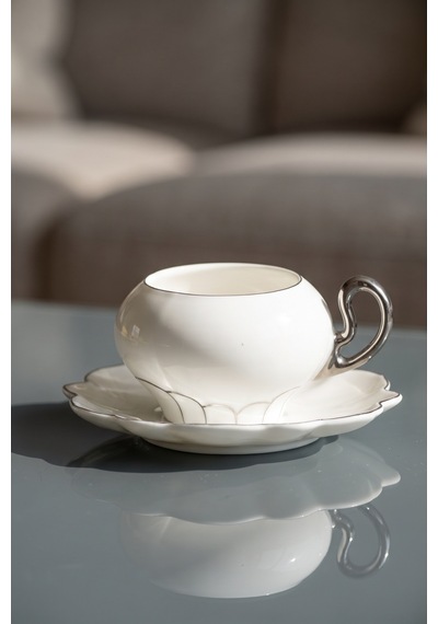 Bailey 6 Kişilik Porselen Kahve Fincan Takımı Silver - 100 Ml Beyaz/silver