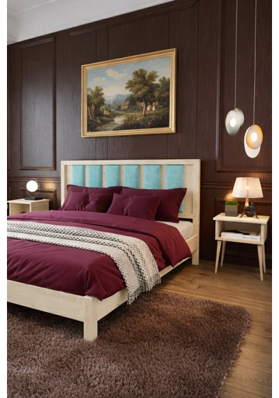 Renazzo Ori On Cam Göbeği Puf Başlıklı Masif Ahşap Karyola Vernik 140x190 Vernik - 140 X 190