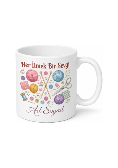 El İşi Sever İçin Karışık Desenli Baskılı Kupa Bardak Hobi Hediyesi Beyaz / Çok Renkli