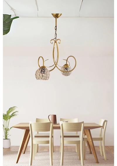 Ömür Avize Alya Gold Kasa Kristal Camlı Avize Beyaz