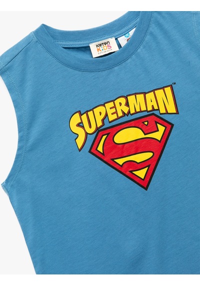 Koton Pamuklu Bisiklet Yaka Superman Baskılı Lisanslı Atlet Mavi 5skb30053tk