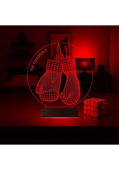 Luvivia Box Boksör Boks Eldiveni Kişiye Özel 3d Lamba - Masa Gece Lambası Şeffaf