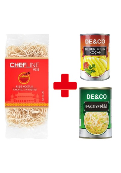 Noodle Paketi / Chefline Asia Egg Noodle + De&co Bebek Mısır + De&co Soya Filizi