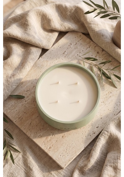 Kafna Matcha Kokulu Büyük Boy Dekoratif Beton Mum - %100 Soya Wax Yeşil Mint Yeşili