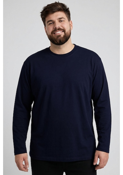 Tommy Life Lacivert O Yaka Rahat Form Battal Büyük Beden Uzun Kollu Erkek T-shirt - 88107