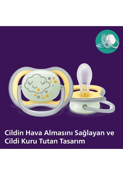Philips Ultra Air Gece Emzik, 18 Ay+, 2 Li Paket, Karanlıkta Parlayan, Ortodontik Silikon, Geniş Hava Delikli, Mikrodalga Sterilize Edilebilir, Bpa İçermez, Scf376/01 Philips Ultra Air Gece Emzik, 18 Ay+, 2 Li Paket, Karanlıkta Parlayan, Ortodontik Silikon, Geniş Hava Delikli, Mikrodalga Sterilize Edilebilir, Bpa İçermez, Scf376/01