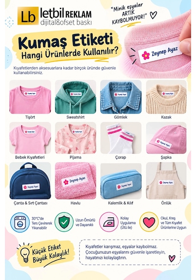 Okul Etiketi, Kişiye Özel Kumaş Etiketi, Unicorn Etiketi - 139 Adet Çok Renkli