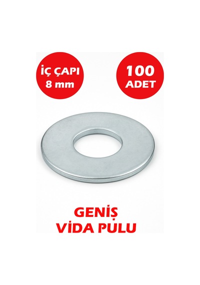 8mm Delikli Geniş Pul 100 Adet 1