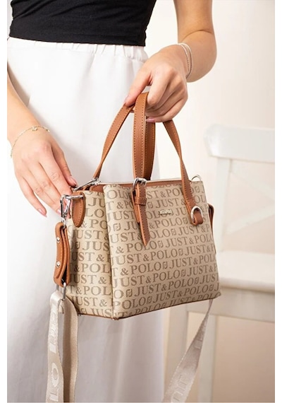 Just Polo Kadın Kabartma Desenli Lüks Omuz Çantası Shoulder Bag Kum - Taba