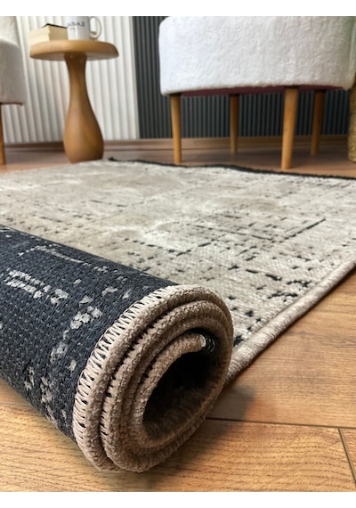 Saraz Halı Şönil Dokuma Kayma Yapmaz Makinede Yıkanabilir Leke Tutmaz Kesme Bohem Kilim Vizon 2 Vizon
