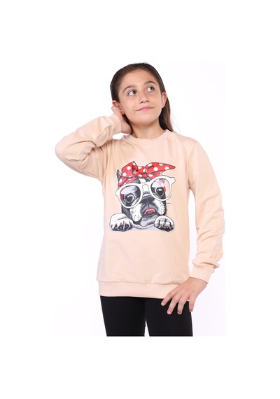 Toontoy Kız Çocuk Köpek Figür Baskılı Sweatshirt Pembe