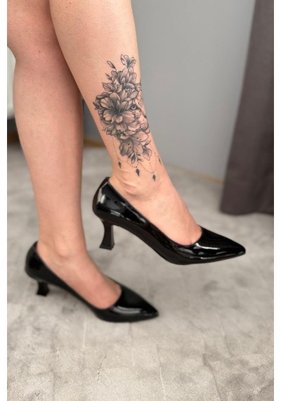 Preshley Kadın Sity Siyah Rugan 6 Cm İnce Topuklu Stiletto Siyah