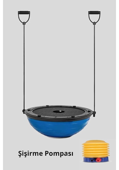 T181 M Bosu Ball Denge Topu 45 Cm Pilates Aleti Direnç Lastiği + Pompa Dahil Kaymaz Taban