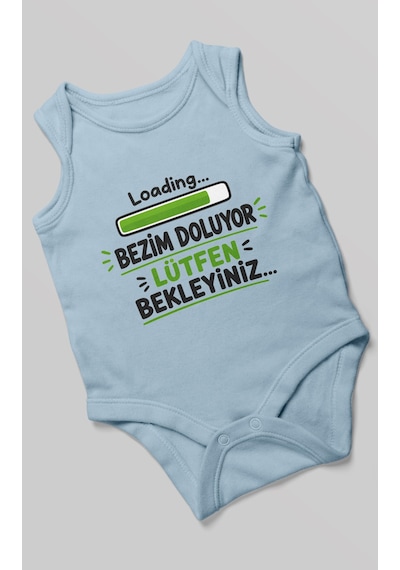 Morivokids Bezim Doluyor Lütfen Bekleyiniz Sıfır Kollu Bebek Zıbını %100 Pamuk Bebe Mavisi