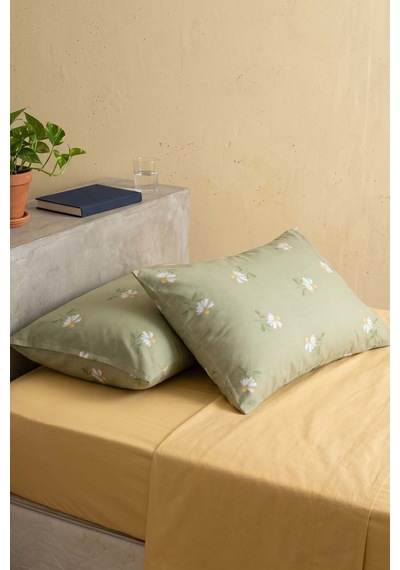 Yeşil Papatya Pamuklu 2'li Yastık Kılıfı 50x70 Cm Çok Renkli