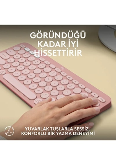 Logitech K380s Pebble Keys 2 Çoklu Cihaz Özellikli Bluetooth Türkçe Q Klavye - Pembe