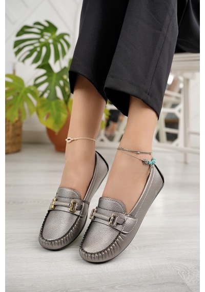 Khayt Daisy Casual Günlük Kadın Babet Ayakkabı Platin
