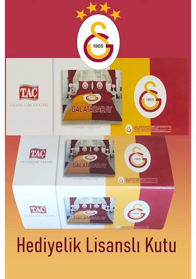 Taç Lisanslı Galatasaray Parçalı Logo Pamuk Çift Kişilik Nevresim Takımı Sarı - Kırmızı