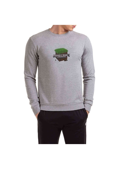 Minecraft Öykü Modu Baskılı Gri Erkek Sweatshirt